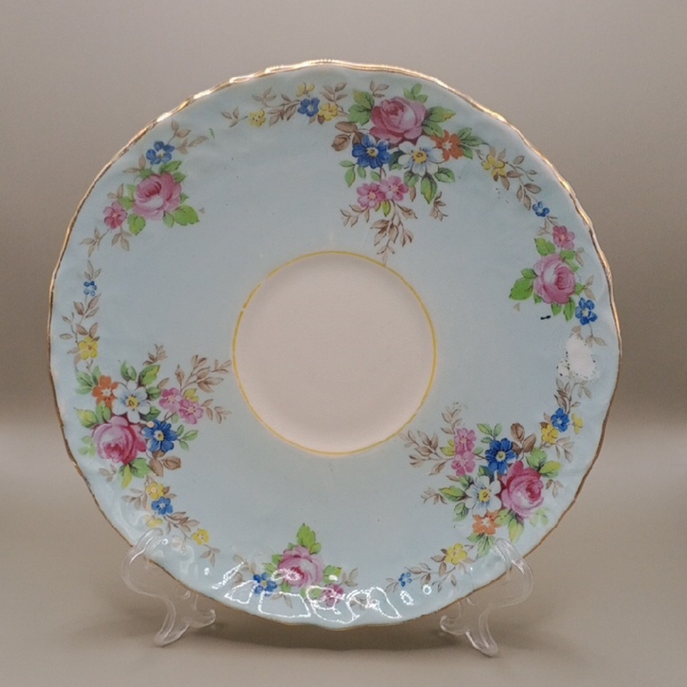 Vintage Blue and Pink Floral Dinnerware Plate